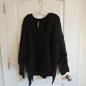 Free People Black  Knit Oversized  V neck Sweater Medium